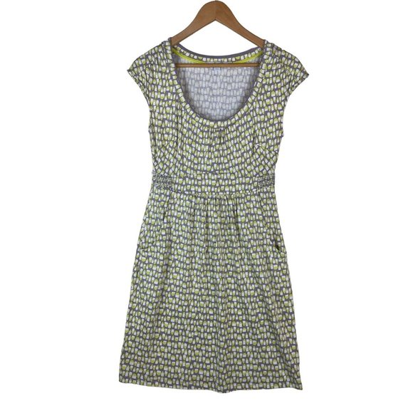 Boden Dresses & Skirts - Boden Dress US Size 4P Gray & Lime Green Print Cap Sleeve Jersey Pockets EUC